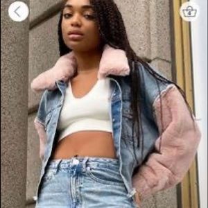 Garage denim jacket with pink fur